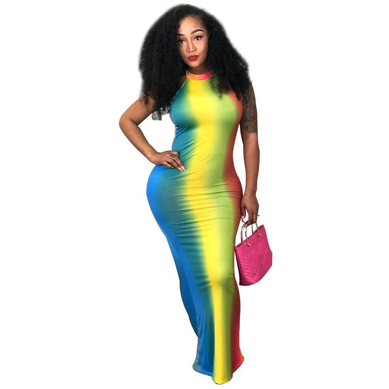 Fashion New Women O Neck Short Sleeves Multicolor Tie Dye Print Bodycon Dress