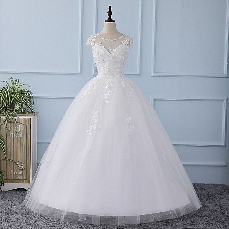 Compra Fotos Del Modelo Vestidos De Novia Baratos De La Línea 2018 Vestidos  De Novia Delgados De La Cucharada De Cuentas Vestidos De Novia De La  Longitud Del Piso De Las Mangas