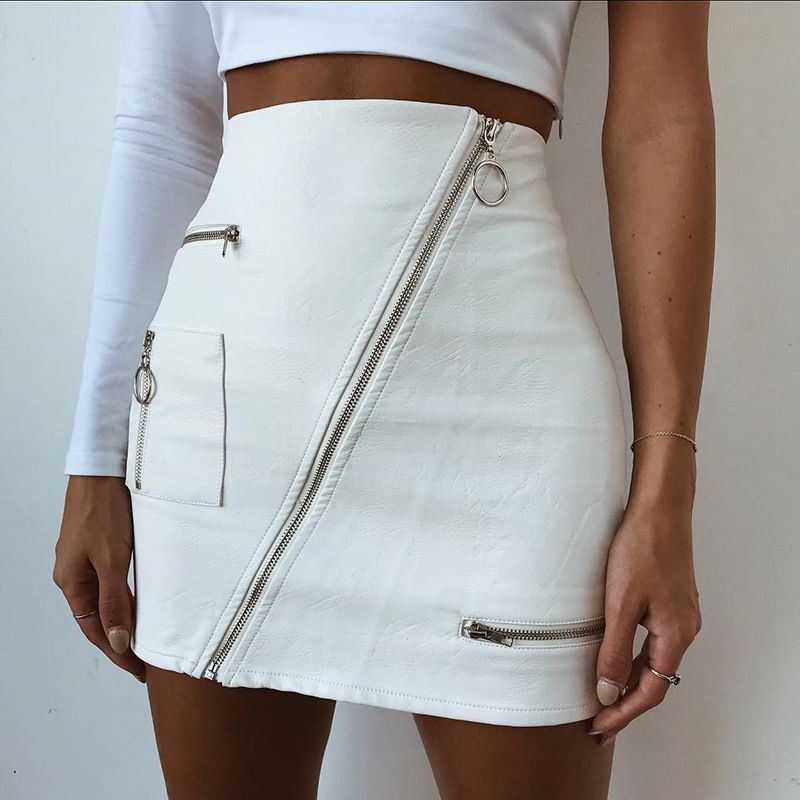 Acquistare 2018111207 Fashion Chic Gonna In Ecopelle Bianca Gonna Obliqua  Con Cerniera Estiva 2018 Gonna Aderente A Vita Alta Mini Fondo Economico |  Consegna Veloce E Qualità | It.Dhgate