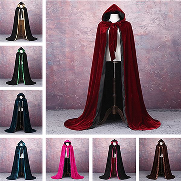 Clearance Velvet Hooded Cloak Witch Robe Medieval Witchcraft Cape Halloween