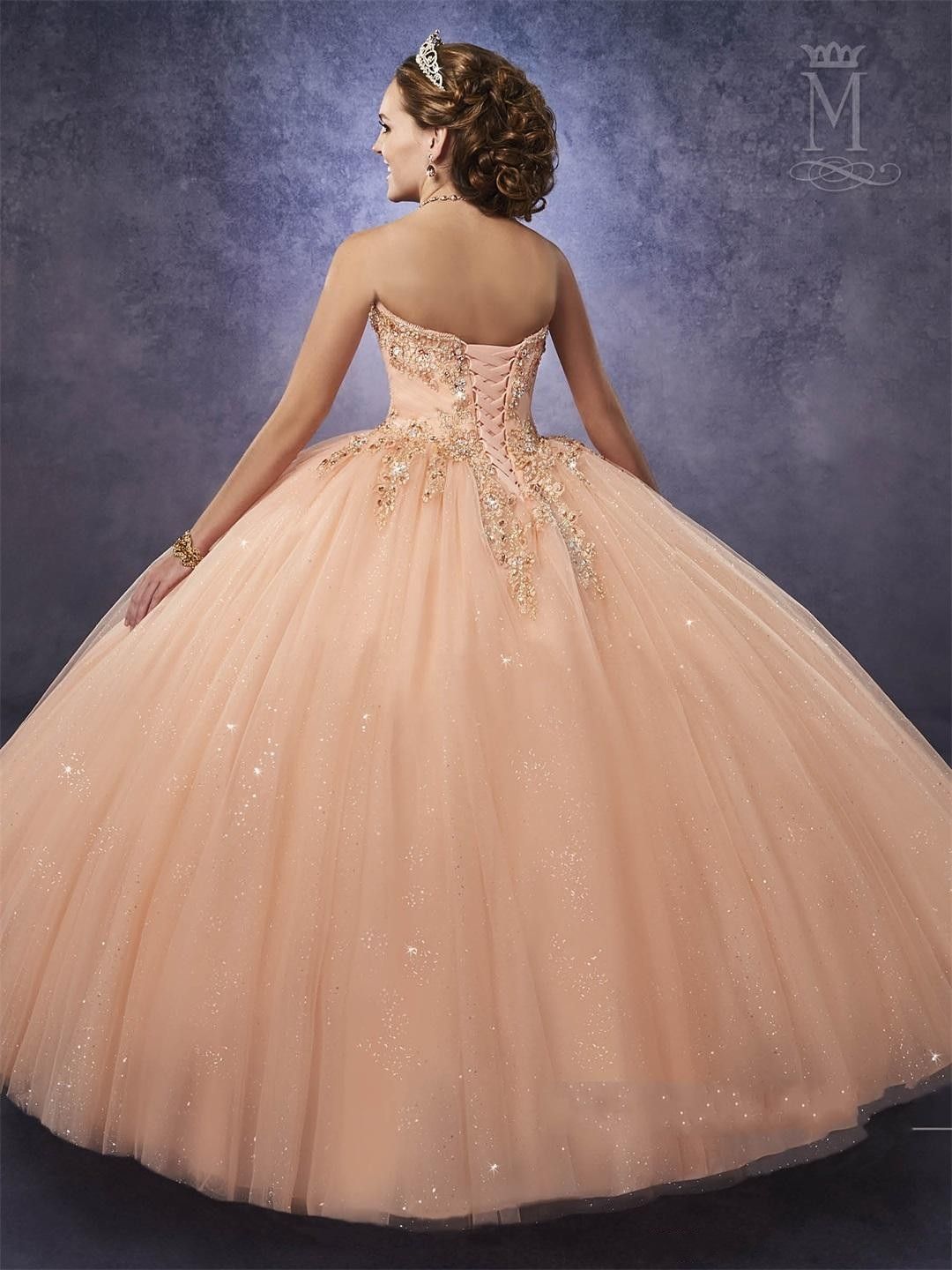 Sparkling Mary S Peach Quinceanera Dresses With Detachable Straps