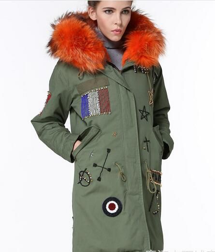 green parka orange lining