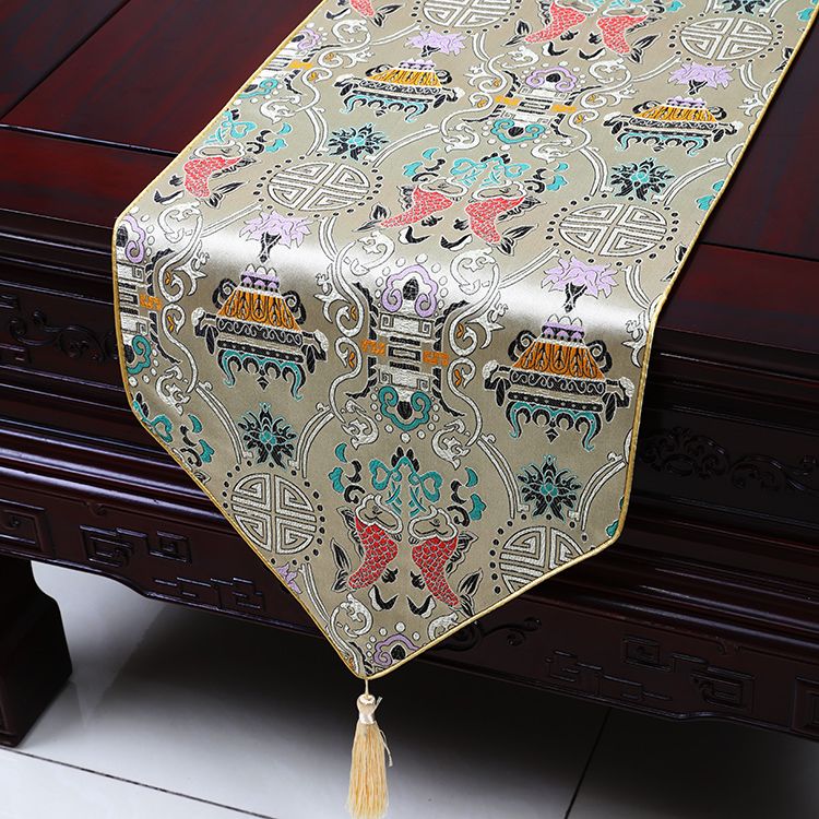 Short Long Vintage Chinese Silk Brocade Table Runner Fashion Dining