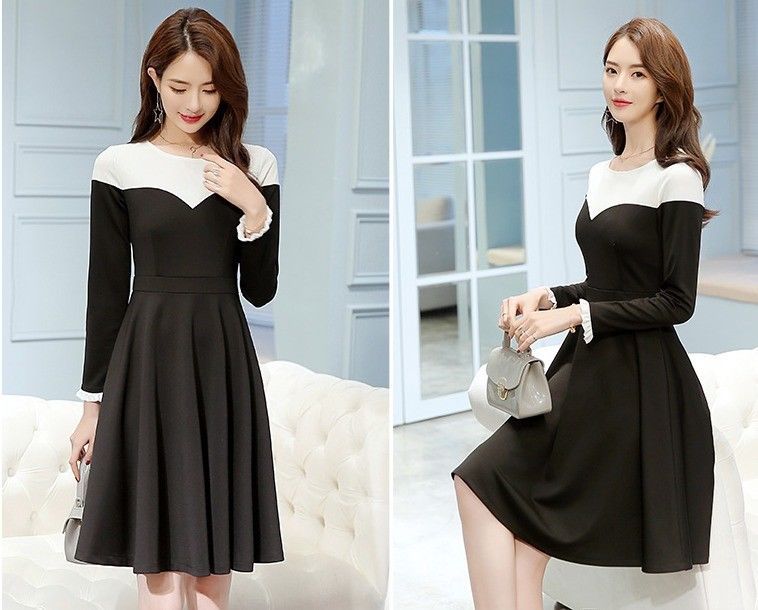 korean black and white dress