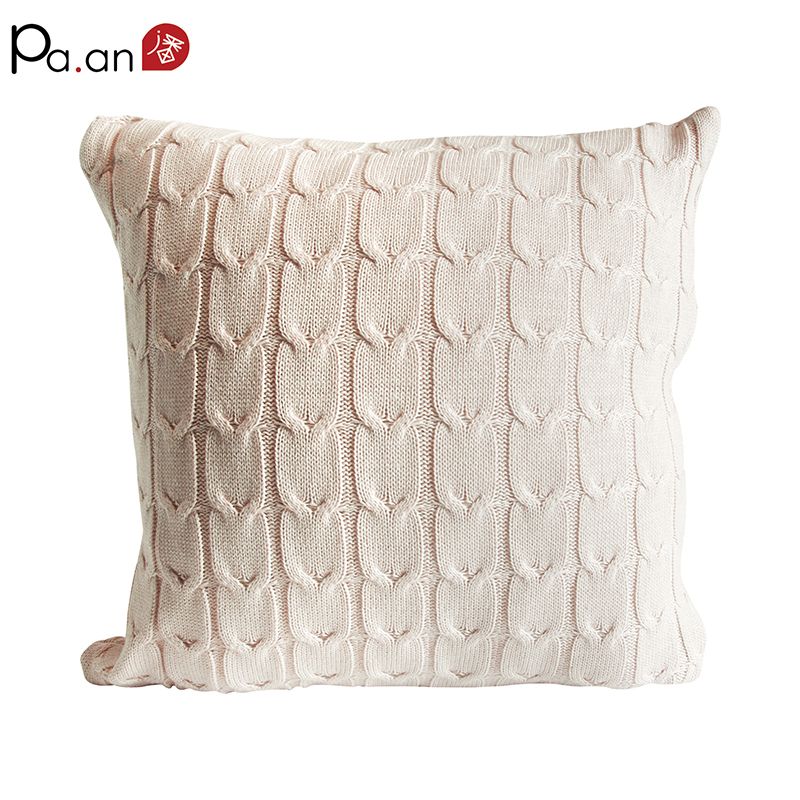 45x45cm Vintage Cushion Cover Solid Knitted Square Beige Pillow