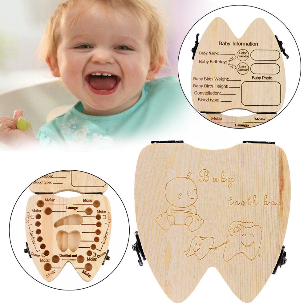 2018 High Quality Baby Tooth Storage Box Wooden Baby Milk Teeth Organizer WT