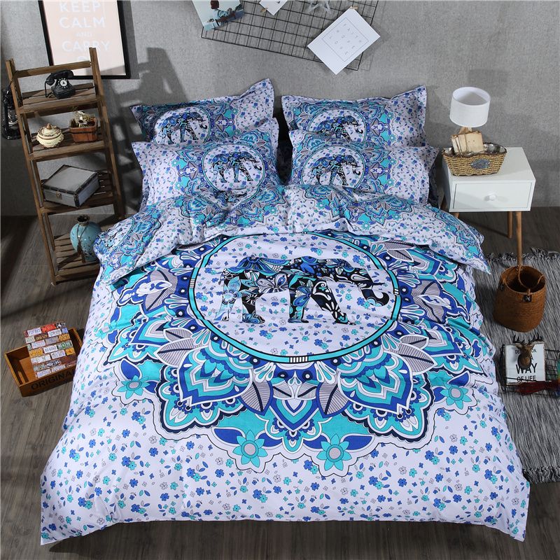 Bohemian Print Bedding Set Exotic Mandala Elephant Duvet Cover Set