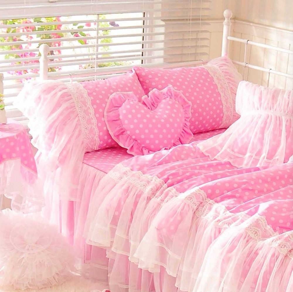 Cute Pink Polka Dot Bedding Set Teen Girl Cotton Twin Full Queen