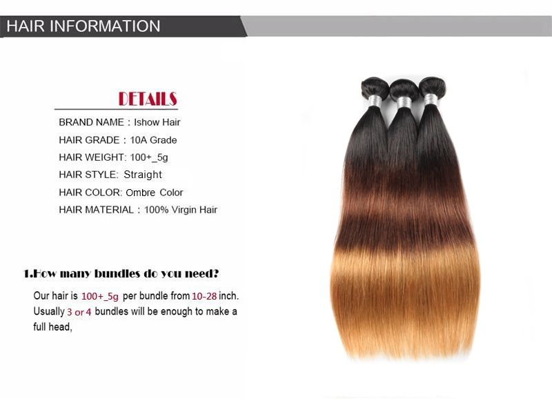 Grade 10a Ombre Peruvian Straight Hair Virgin Human Hair