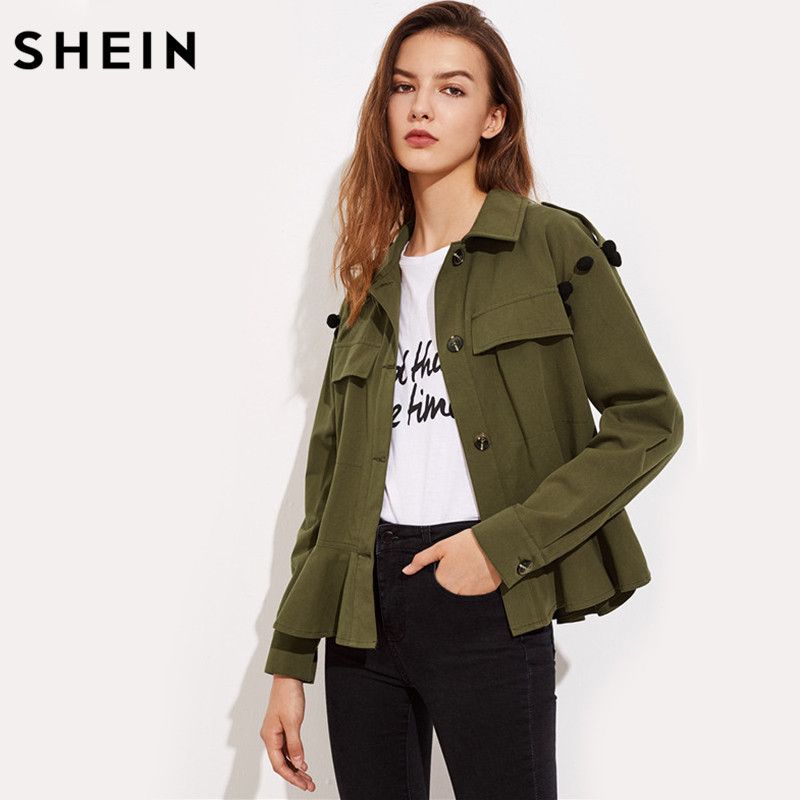 Compra SHEIN Bordado Jacquard Volver Detalle De Pompones Chaqueta Con  Volantes Solapa Verde Un Solo Pecho Casual Manga Larga De Manga Larga  Barato | Entrega Rápida Y Calidad | Es.Dhgate