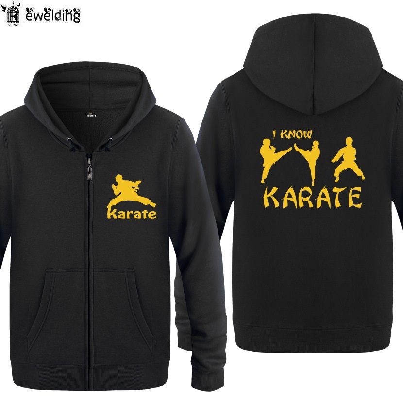 Sudaderas con cremallera Hombres que conozco Karate Printed con capucha para Fleece manga
