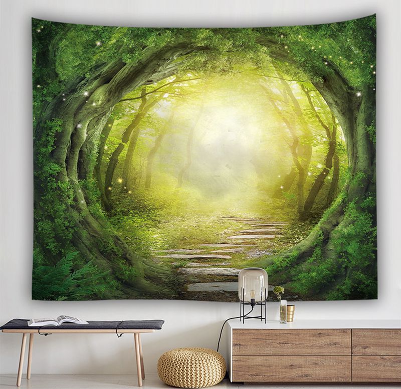 150*200 Green Forest Wall Hanging Art Nature Jungle River Tapestry