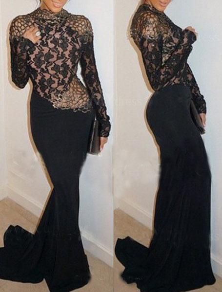 2019 Womens Black Floor Length Dress Stitching Backless Dress 008