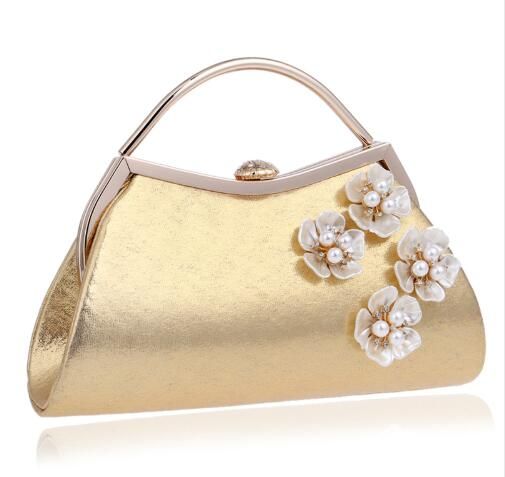 Women Evening bags Beaded Flower Clutch Purses Bags for Wedding Party Gold