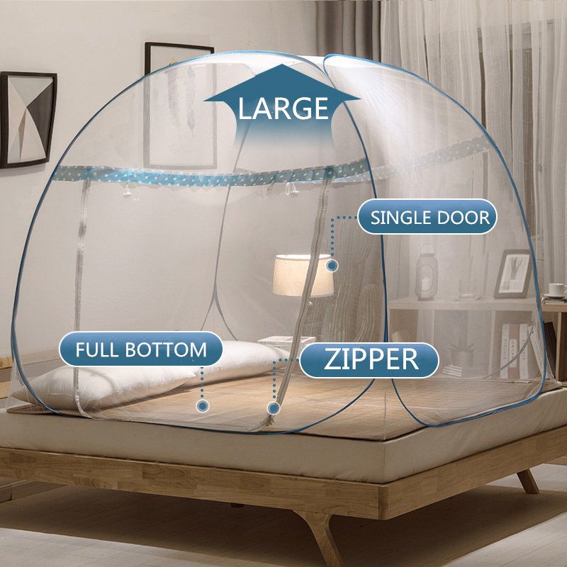 Bleu Moustiquaire Pop-Up Portable Pliante Spacieuse de 3 Ouvertures pour Lits Autoportants avec Fond Net 70 x 86 Pouces pour Voyage Camping Bébé Adulte