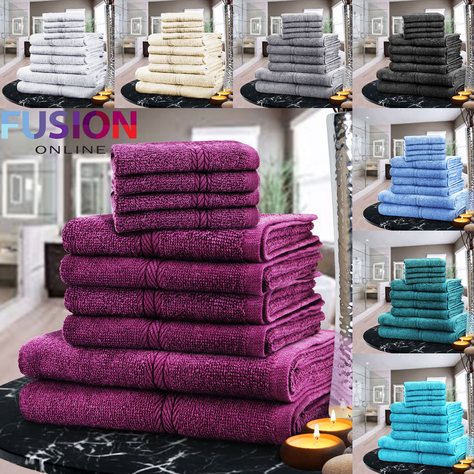 Brand: LuxeLiving Type: 100% Cotton Towel Set Specs: Face, Hand & Bath  Bathroom Towels Keywords: Luxury Towel Bale Set Key Points: Super Soft,  Absorbent & Durable Main Features: Plush Texture & Quick