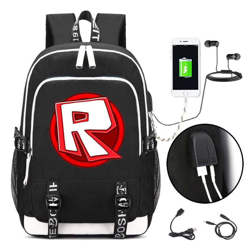 Roblox Backpack With Usb Charging Port And Lock Headphone