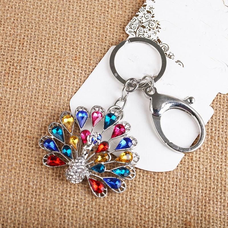 Fashion Peacock Keychain Women Key Holder Metal Chain Crystal Key