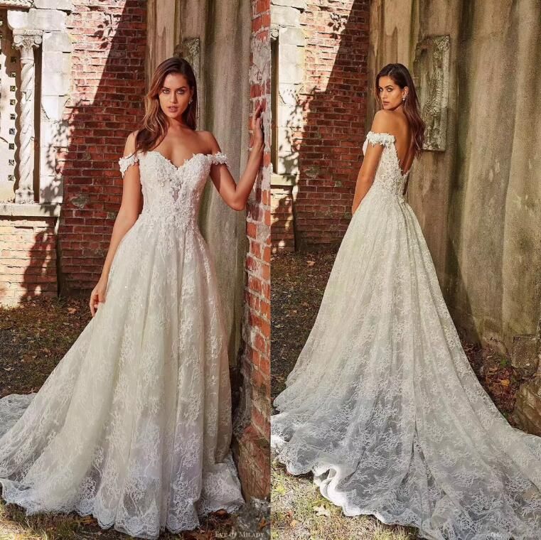 off the shoulder low back wedding dress