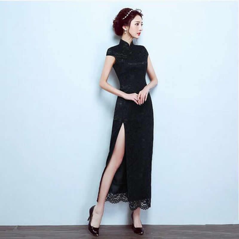 black cheongsam dress
