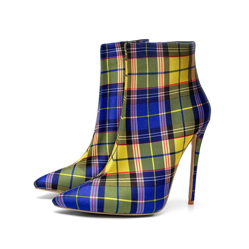 plaid booties womens
