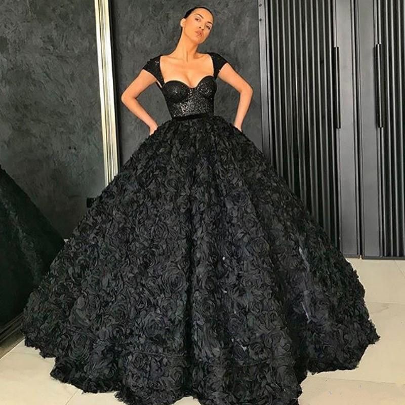 black fluffy prom dresses
