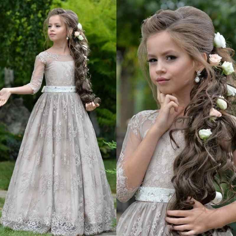 2018 Princess A Line Girls Pageant Dresses Jewel Neck Half Sleeves