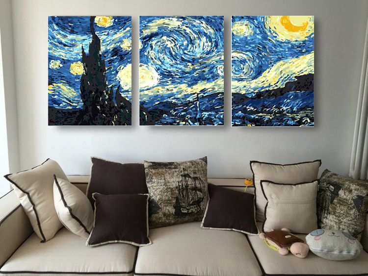 Compre Cuadro De Pintura Al Óleo Para Colorear Por Números DIY Arte De La  Pared Hecha A Mano Pintura De La Lona Decoración Para El Hogar 3 Unids  Conjunto Noche Estrellada Van