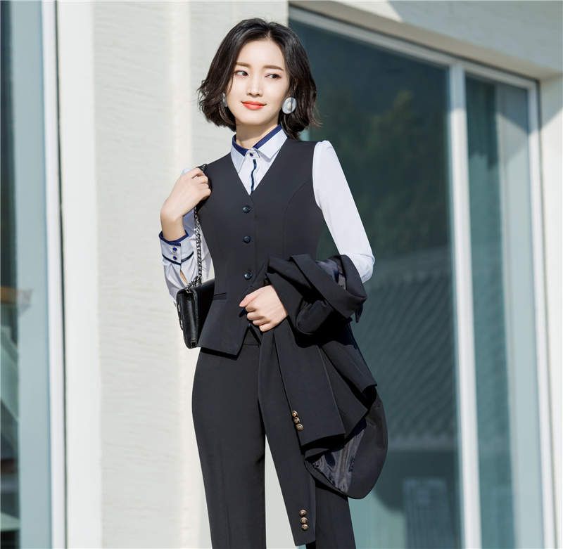 Compra Trajes De Mujer Profesional Conjuntos De Tres Piezas Traje De Mujer  De Negocios Blazer + Pantalones / Falda + Chaleco Azul Negro Color Sólido  OL DHL Barato | Entrega Rápida Y Calidad | Es.Dhgate