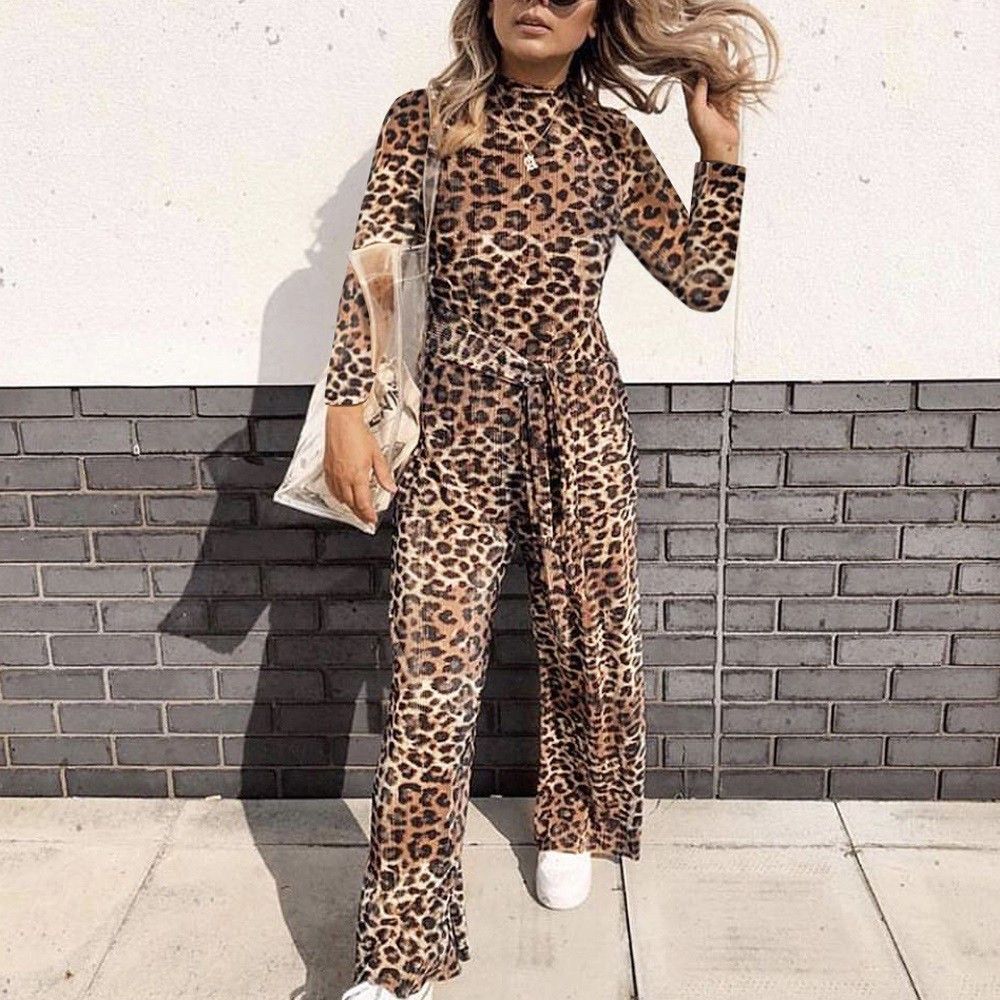 long sleeve leopard jumpsuit