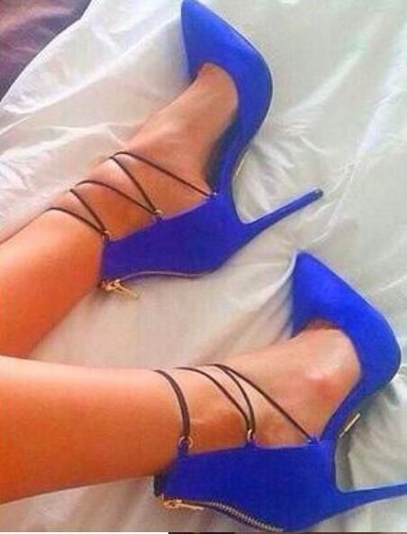 blue lace up pumps