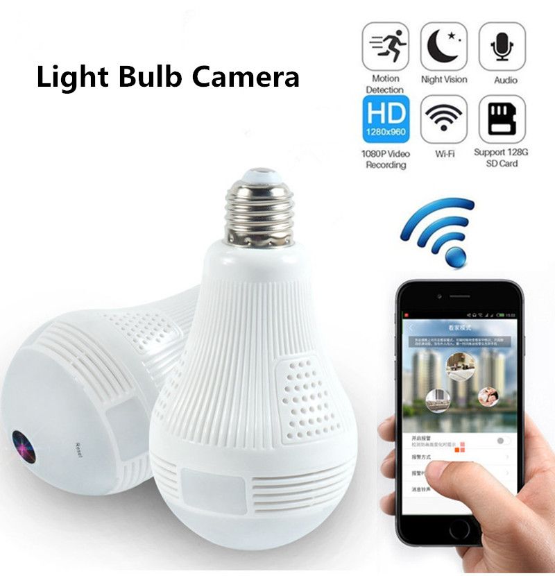 Bulb Security Cameras Wifi Panoramic FishEye Wireless 360 Degree Night
