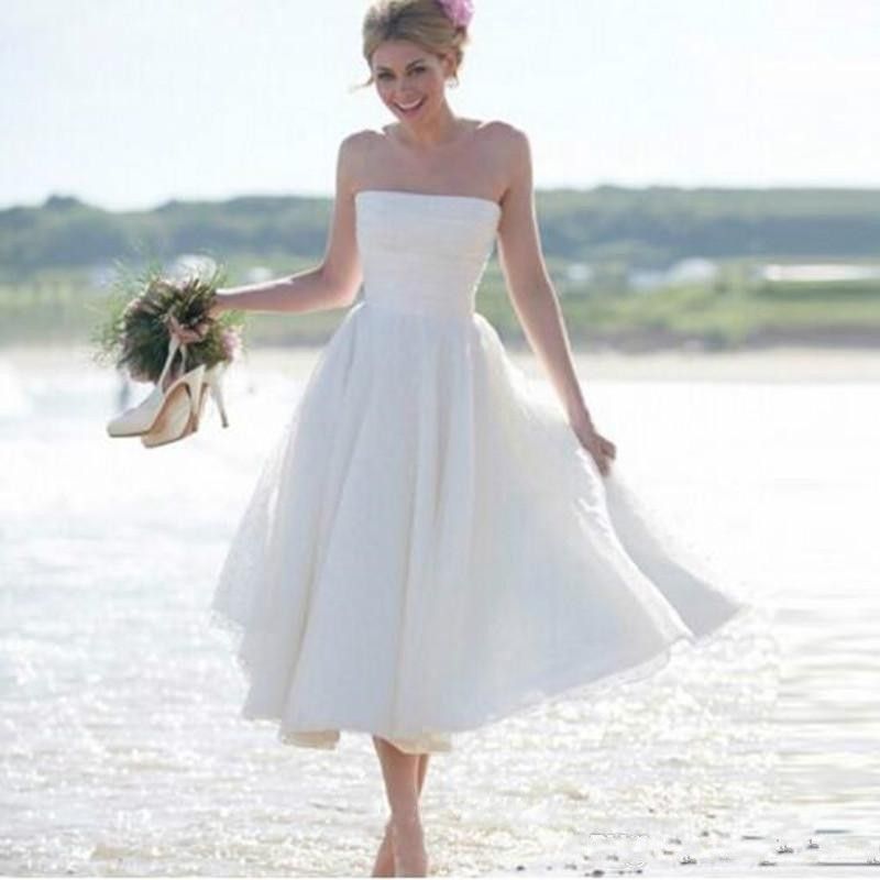 Strapless Tea Length Wedding Dress