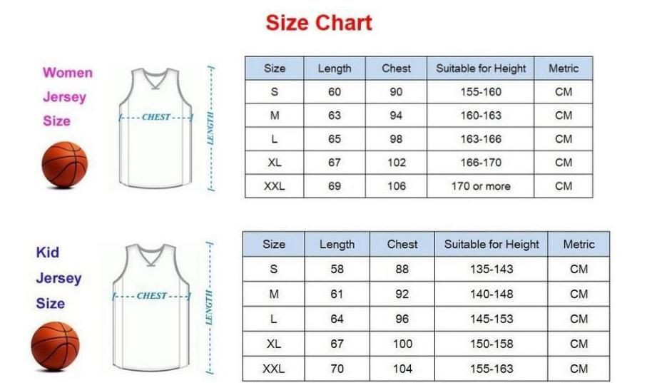 Basketball Jersey Number Size Chart