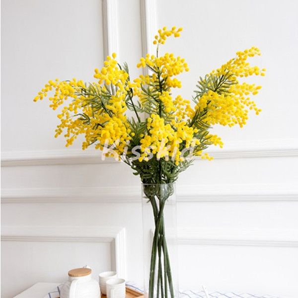 Falsa Wattle / Acacia Mimosa Spray 85 cm Garland Artificial Flor Decoração  de Casa Planta Cor Amarela