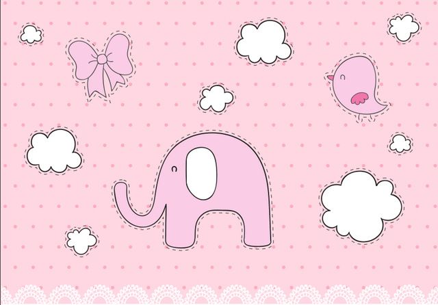 2020 7x5ft Light Pink Polka Dots White Clouds Elephant Girl Baby