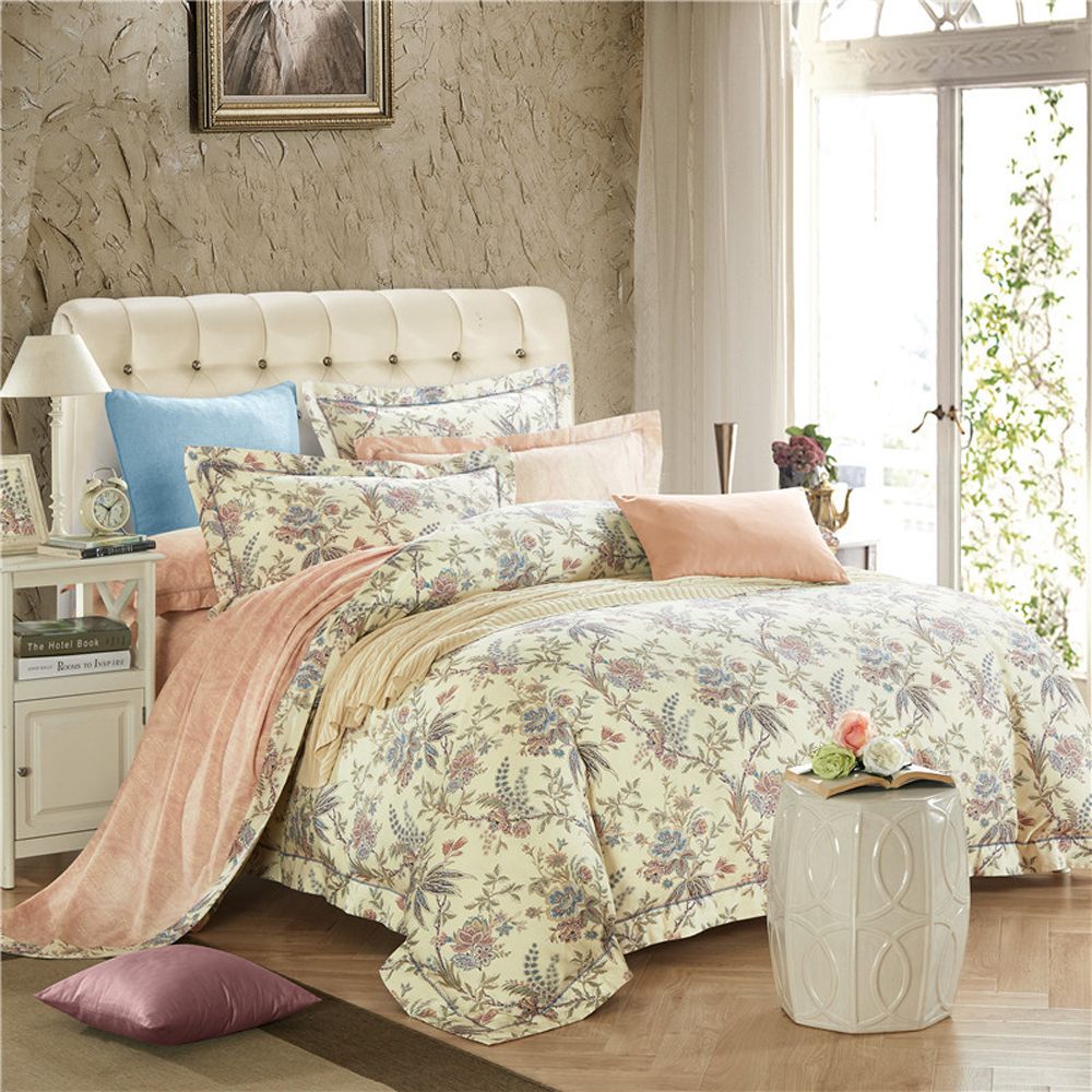 2018 Pastoral Leaves Light Yellow Duvet Cover Set Winter Thick