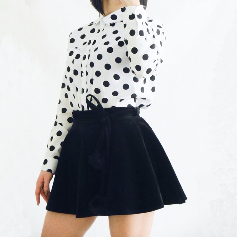 Dioufond Red Polka Dot Camisas para mujeres Trabajo Blusas damas Camisa de algodón de