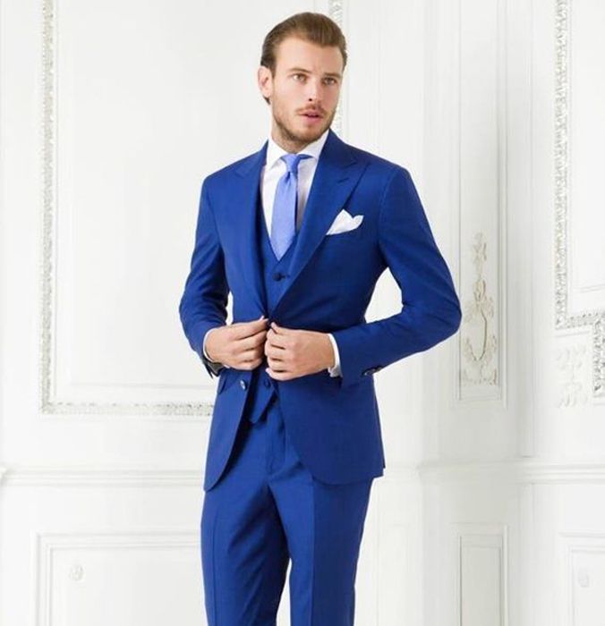 Compra Custom Royal Blue Men Suits Slim Fit Trajes De Boda Novio Traje De  Esmoquin A Medida 3 Piezas Terno Blazer Masculino Jacket + Vest + Pants  Barato | Entrega Rápida Y Calidad | Es.Dhgate