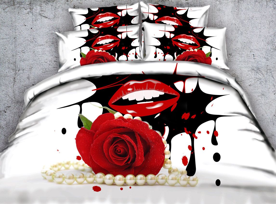 3d Red Rose Duvet Cover Romantic Bedding Sets Queen Floral