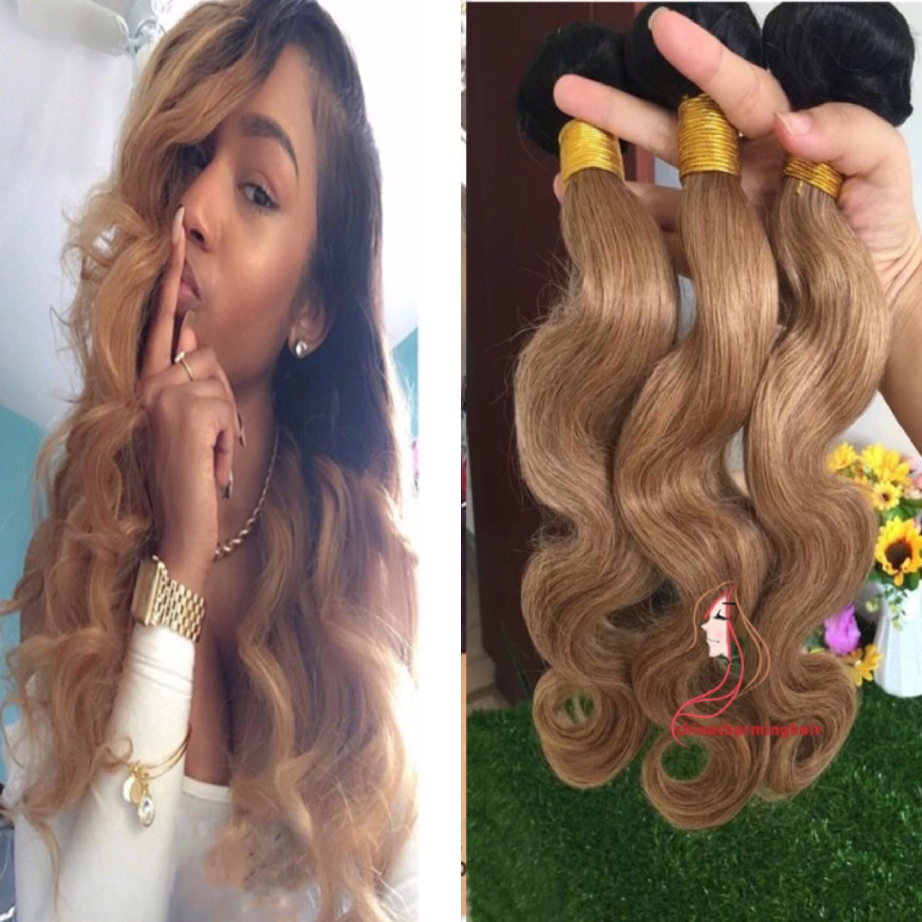1b 27 Dark Root Honey Blonde Body Wave Ombre Human Hair Weave 3