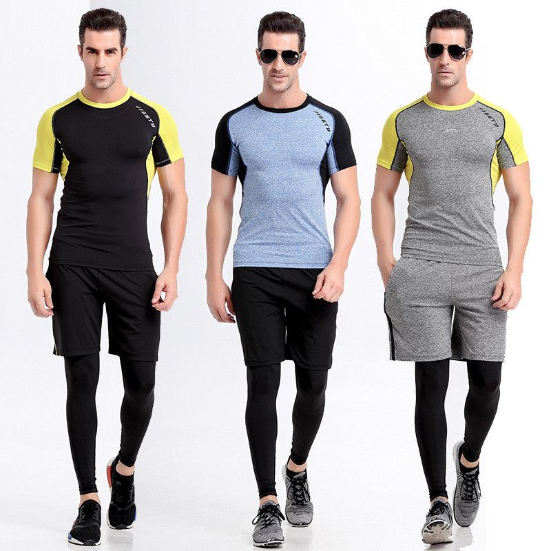 pantalones cortos para correr leggings ropa deportiva Top deportivo #Yellow camiseta de compresión Chándal de 3PC para hombre pantalones cortos para correr leggings ropa deportiva Top deportivo #Yellow camiseta de compresión Chándal de 3PC para hombre