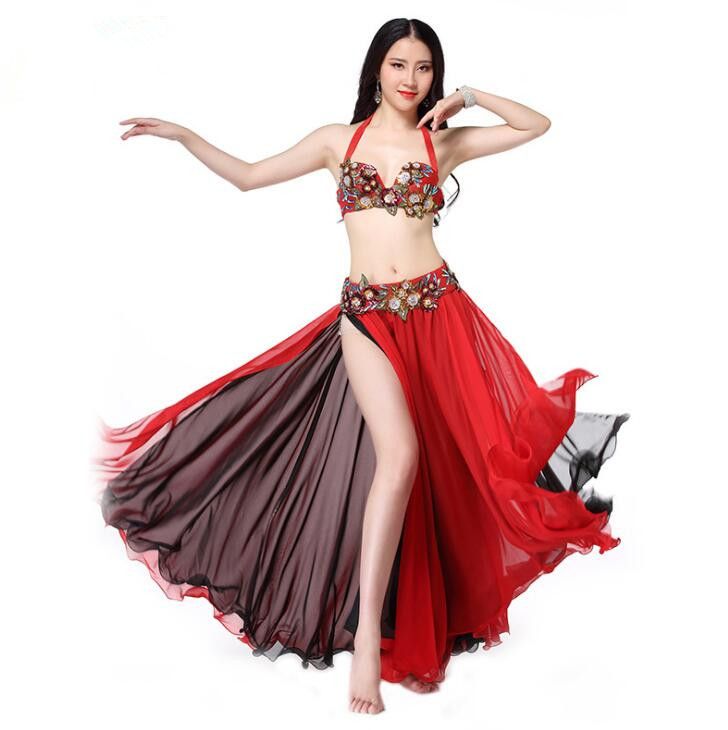 New Belly Dance 3 Pieces Top /& Skirt /& Belt Dancing Performance Costume 8 Colors