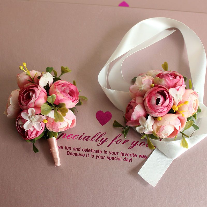 2020 Bride Groom Bridesmaids Corsage Brooch Hand Wrist Flower