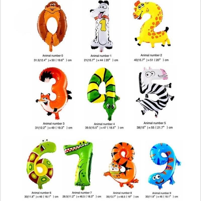 16 Inch Animal Arabic Numerals Balloon Cartoon Foil Balloons For