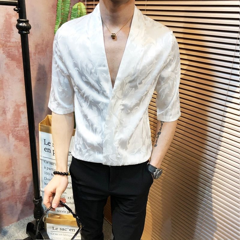 Mens Casual Shirts Sexy Deep V Shape 