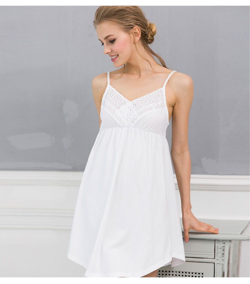 white cotton spaghetti strap nightgown