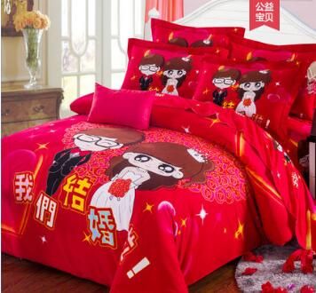 3d Chinese Doll Cotton Red Wedding Sanding Comforters Bedding Sets