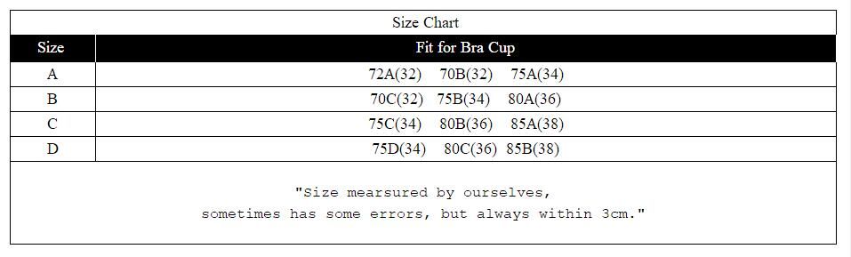 Adhesive Bra Size Chart