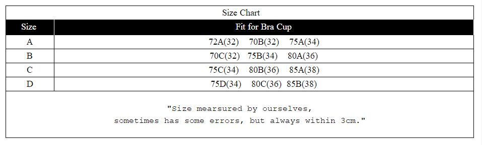 Stick On Bra Size Chart